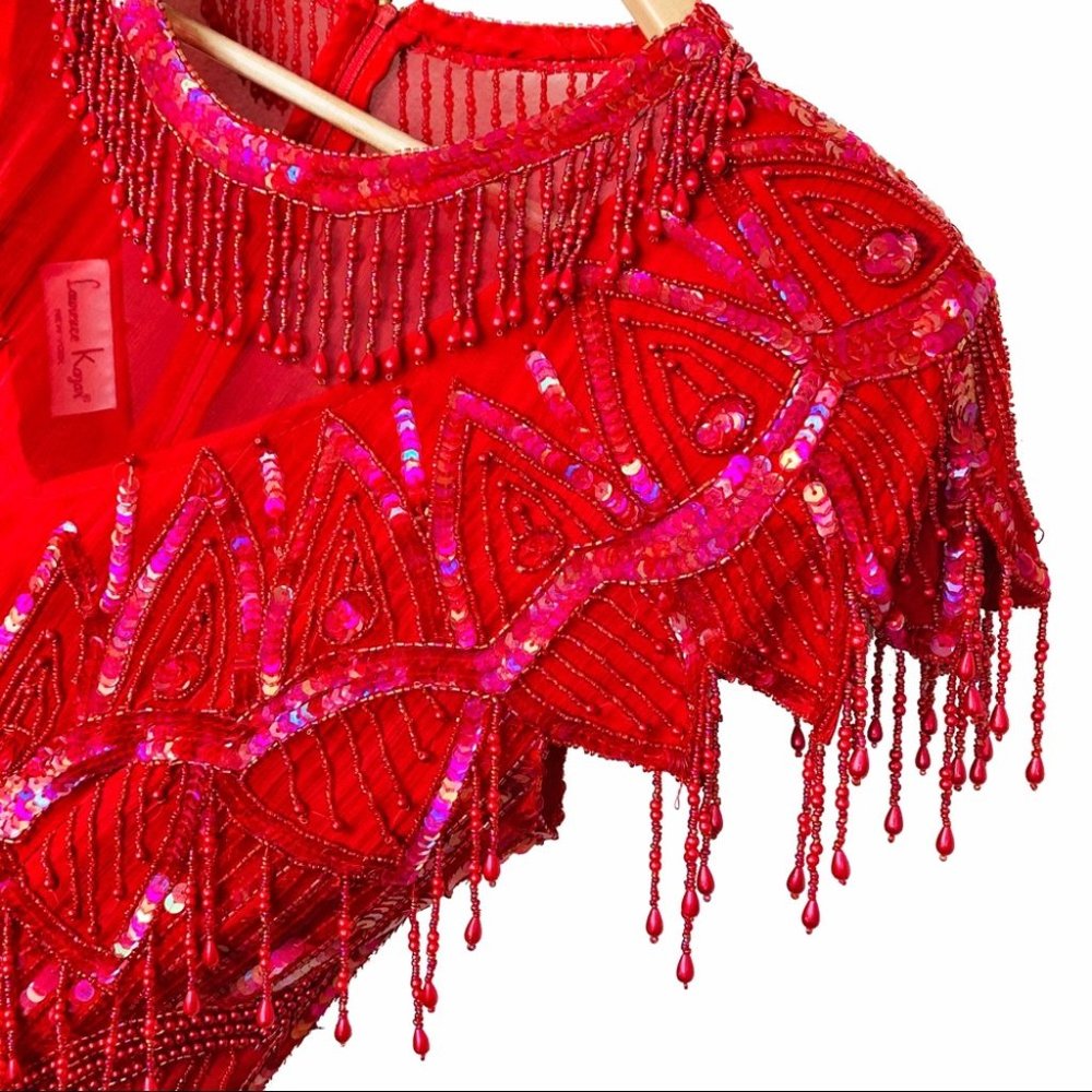 VTG 100% Silk 80s Fringed Beadwork Flapper Dress S - Picture 7 of 15